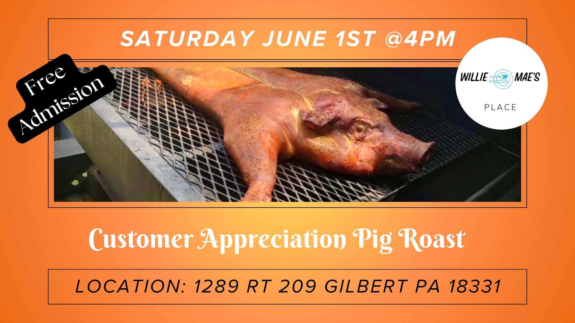 Pig Roast at Willie Mae's on 6/1/24