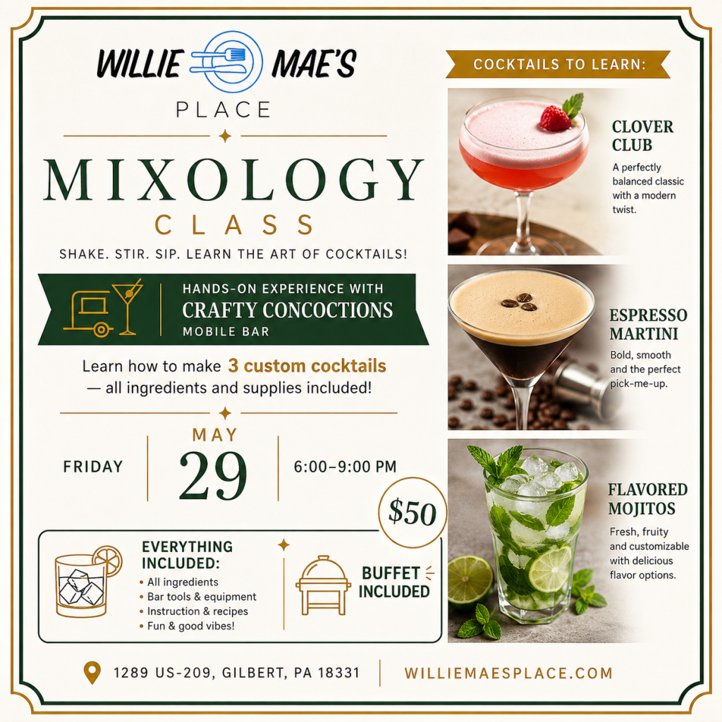 Mixology class in Gilbert PA flyer